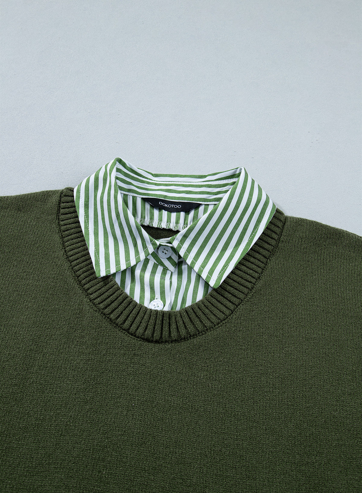Dokotoo Sweaters for Women Long Sleeve Striped 2 in 1 V Neck Polo Pullover Sweater