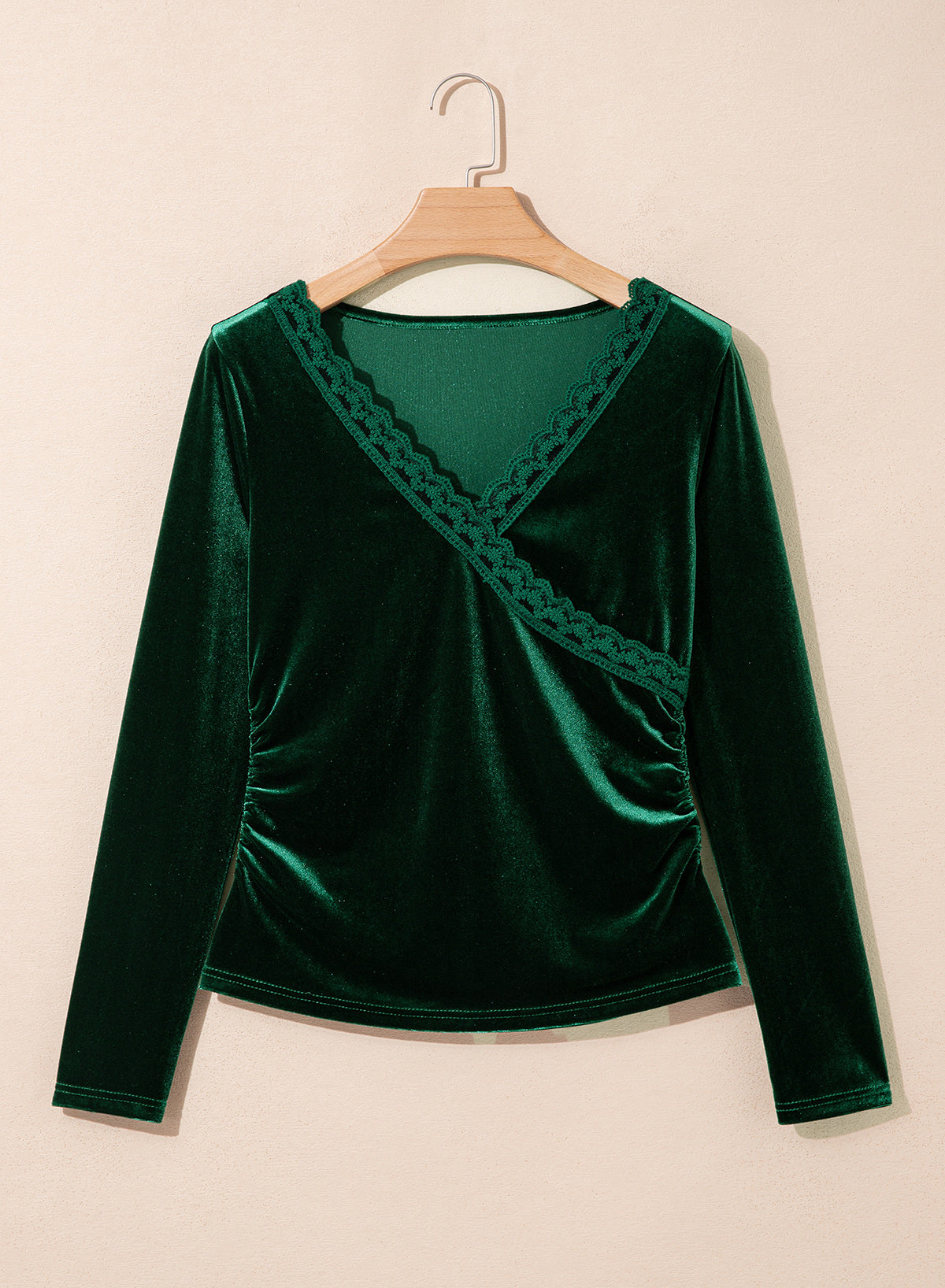 Dokotoo Womens Deep V Neck Long Sleeve Ruched Slim Fit Wrap Velvet Tops