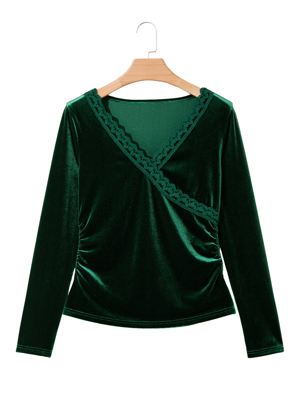 Dokotoo Womens Deep V Neck Long Sleeve Ruched Slim Fit Wrap Velvet Tops