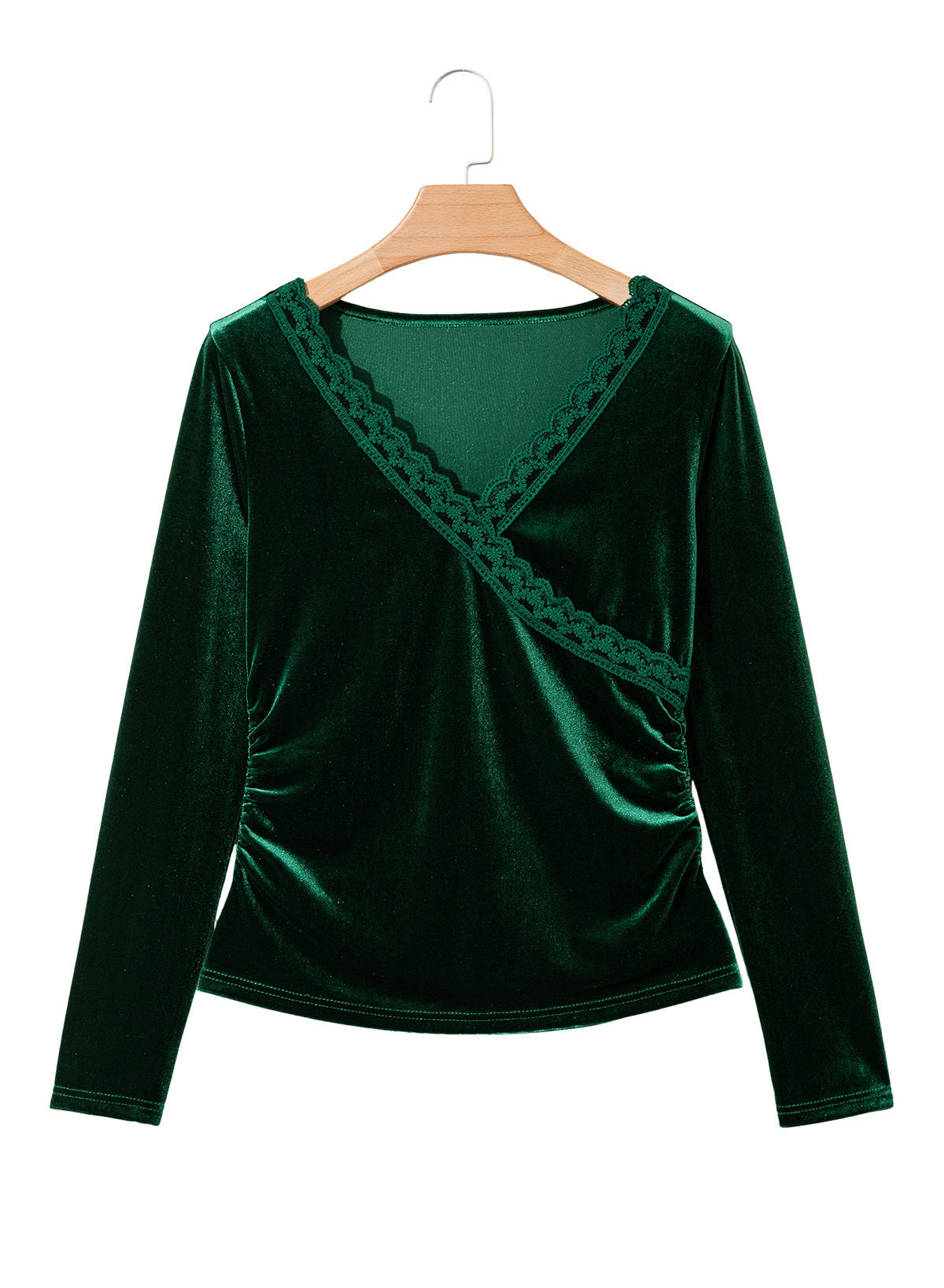 Dokotoo Womens Deep V Neck Long Sleeve Ruched Slim Fit Wrap Velvet Tops