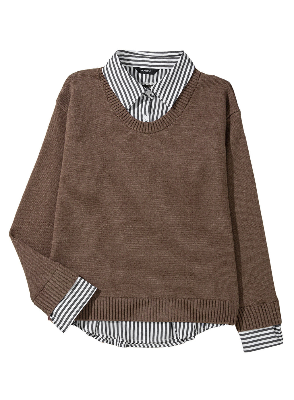 Dokotoo Sweaters for Women Long Sleeve Striped 2 in 1 V Neck Polo Pullover Sweater