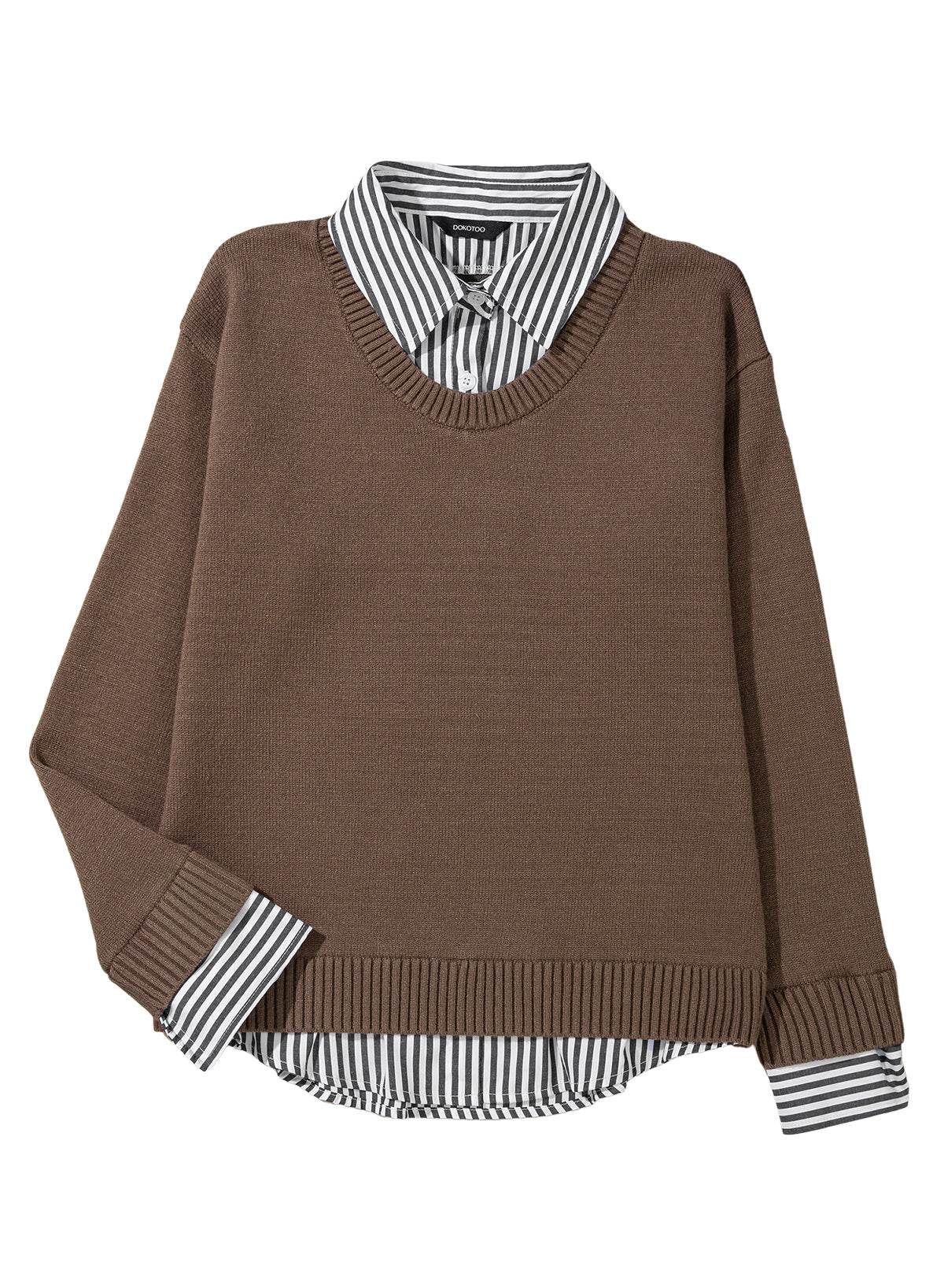 Dokotoo Sweaters for Women Long Sleeve Striped 2 in 1 V Neck Polo Pullover Sweater