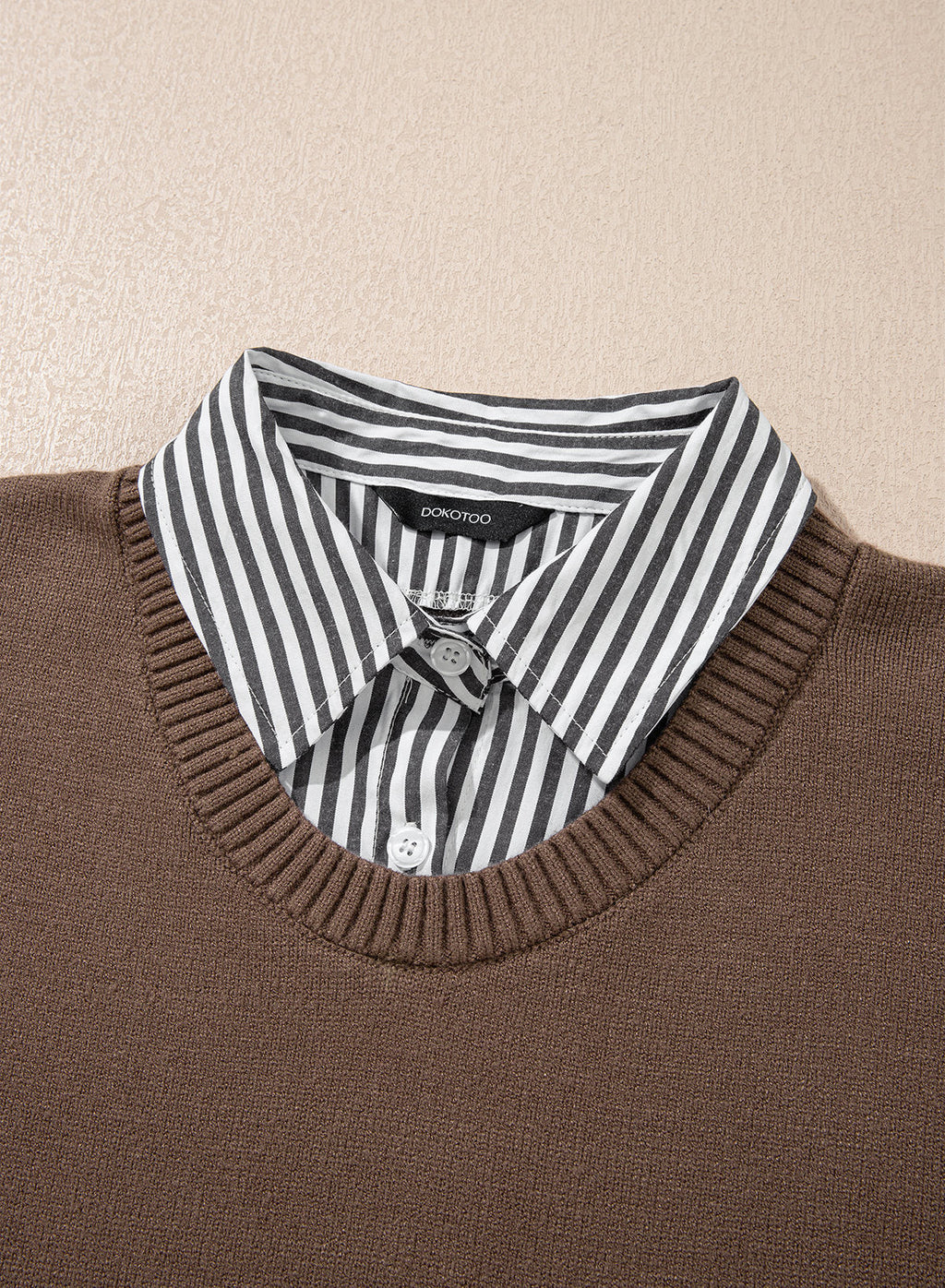 Dokotoo Sweaters for Women Long Sleeve Striped 2 in 1 V Neck Polo Pullover Sweater