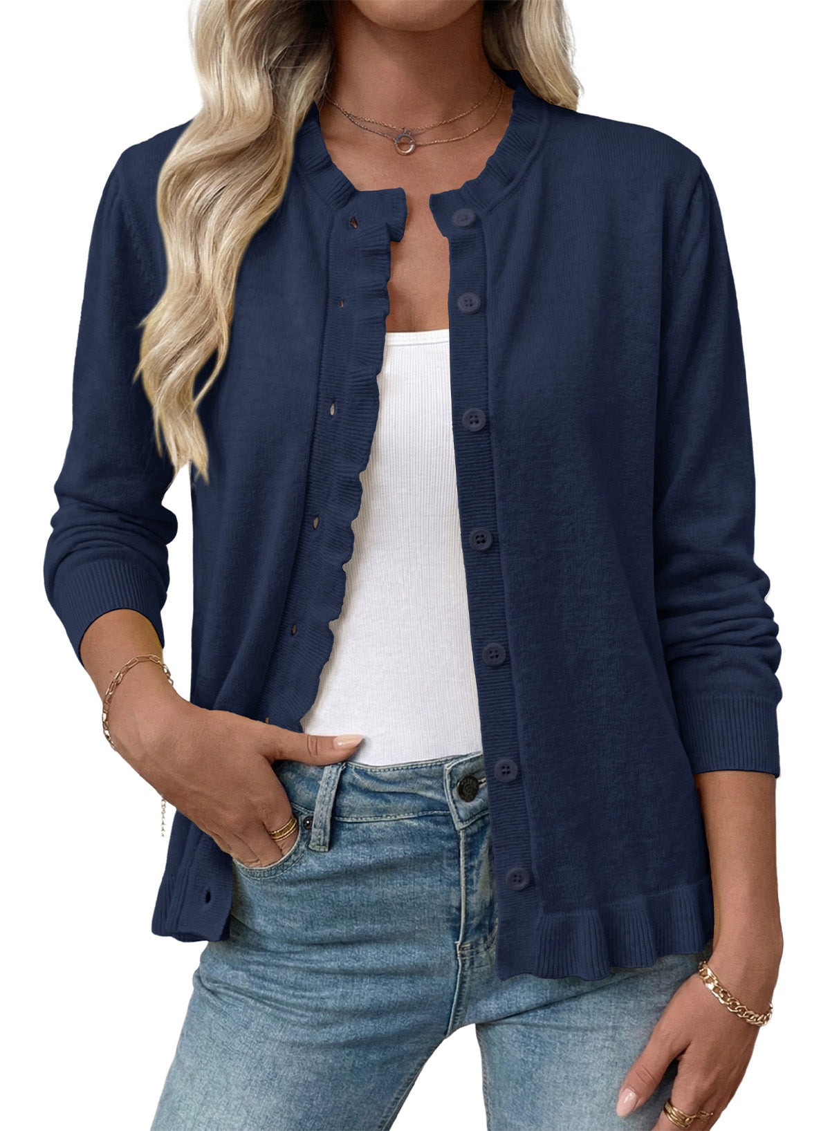 Solid color cardigan sweater