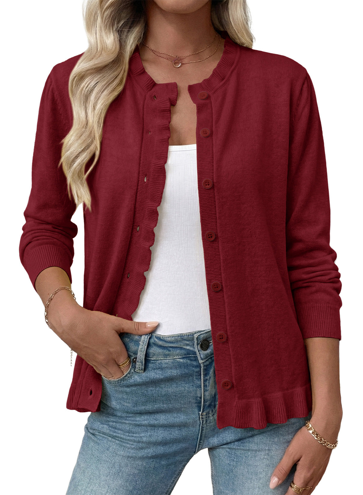 Solid color cardigan sweater
