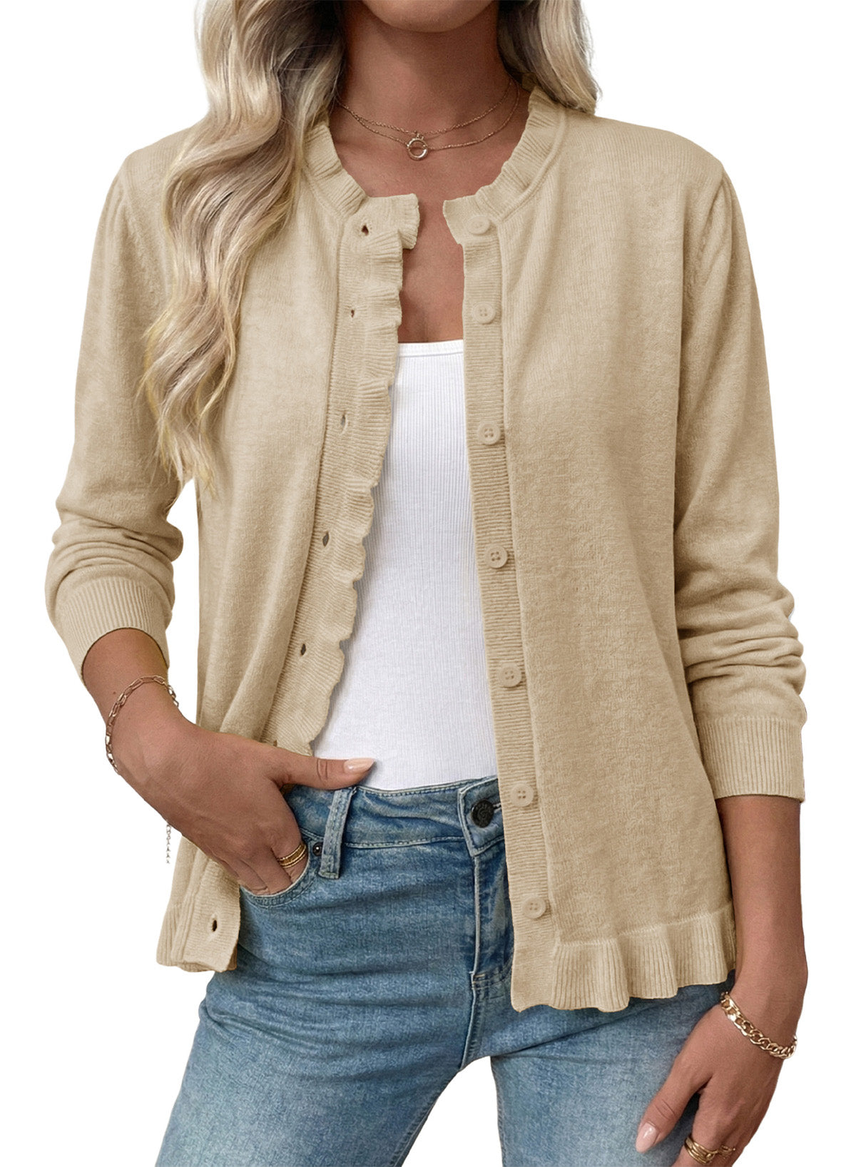 Solid color cardigan sweater