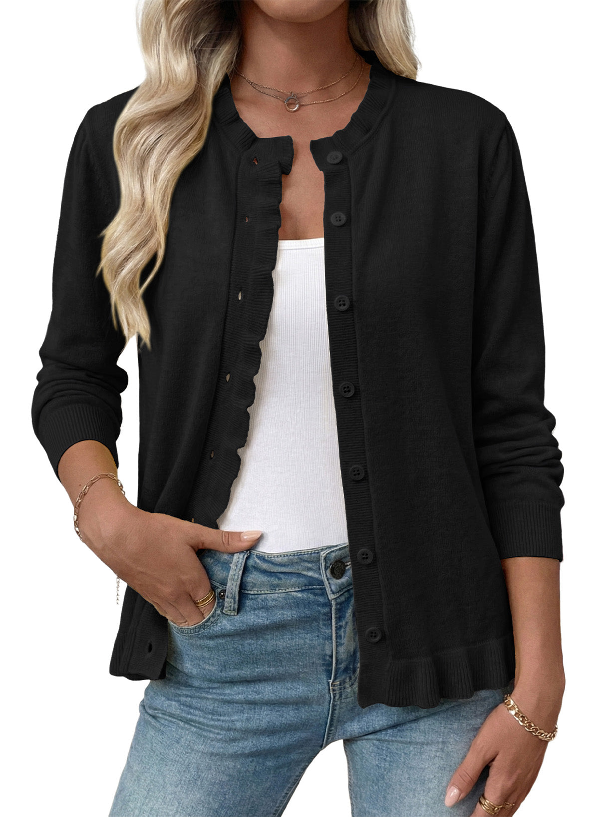 Solid color cardigan sweater