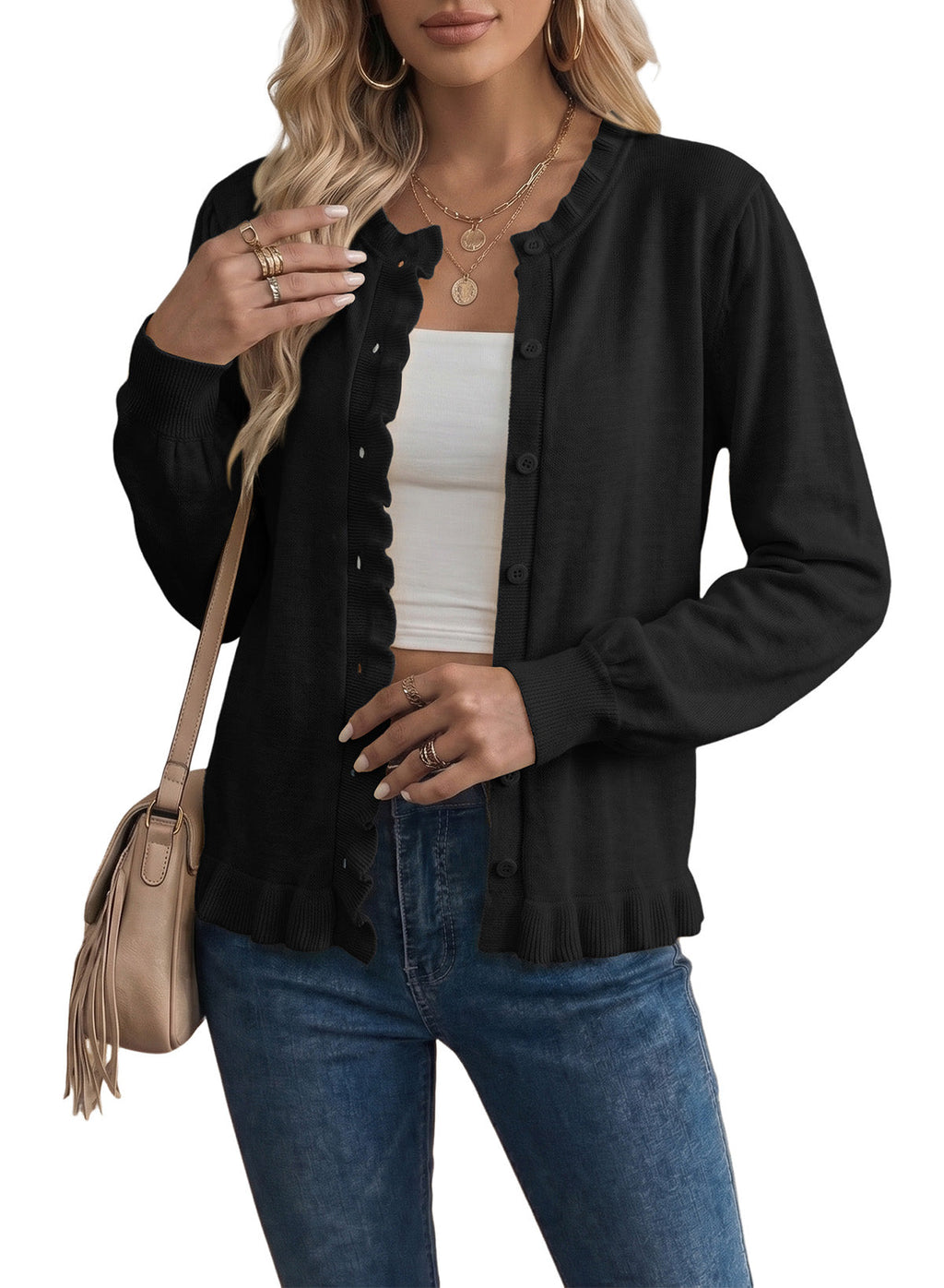 Solid color cardigan sweater