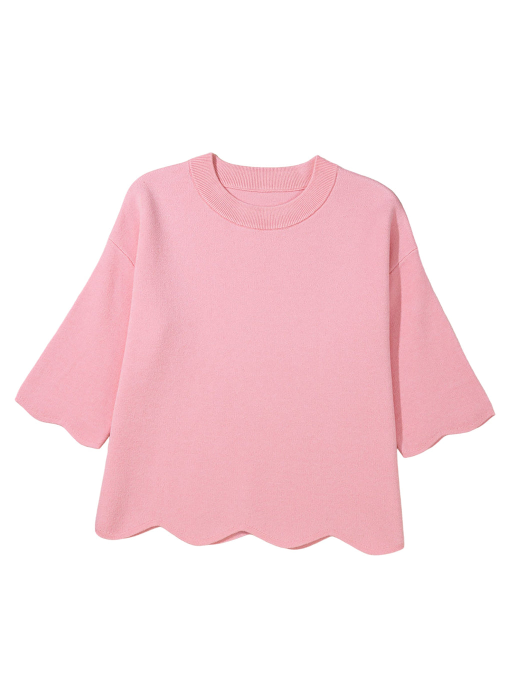 Sweaters for Women 3/4 Sleeve Scalloped Hem Top