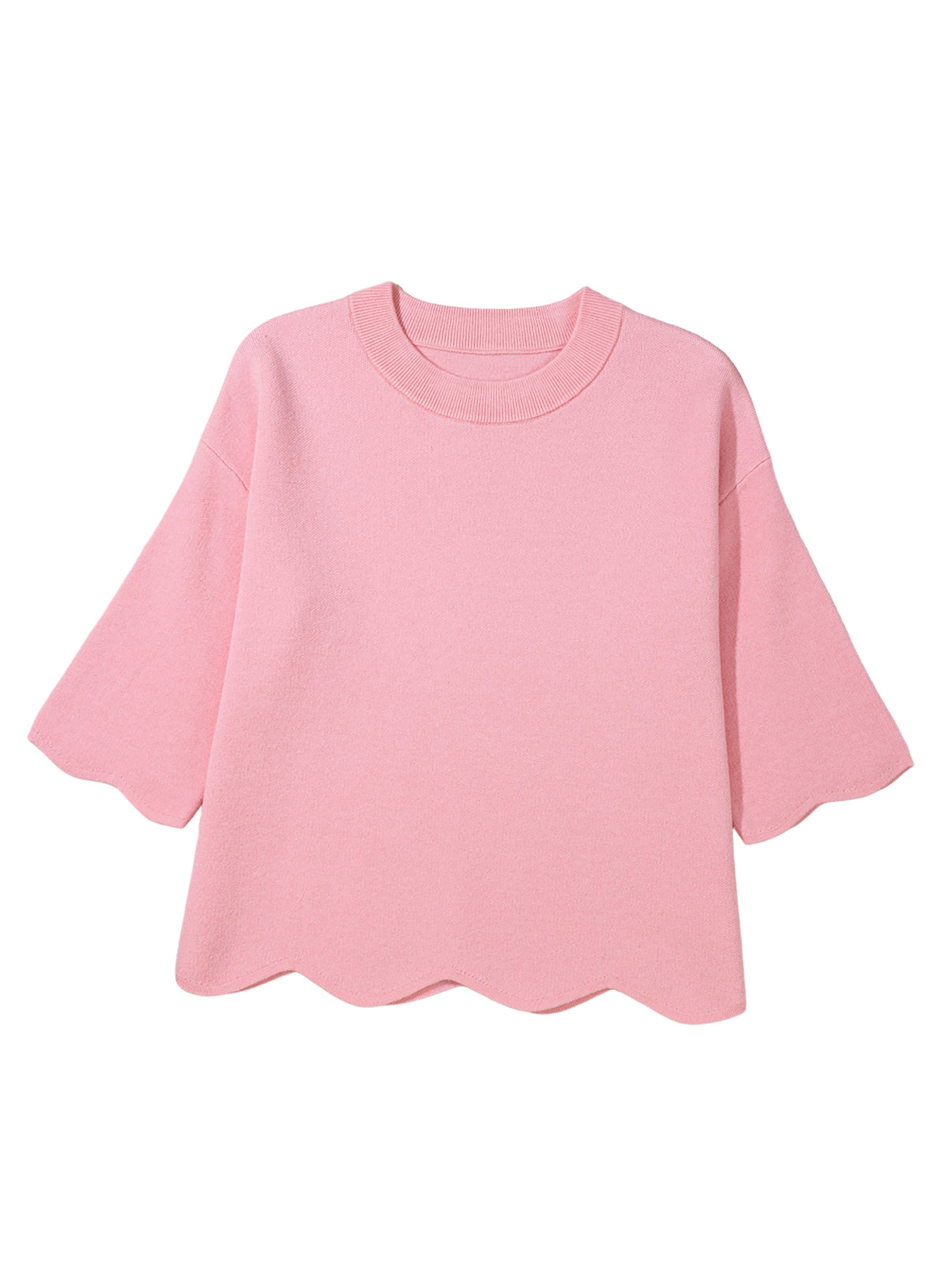 Sweaters for Women 3/4 Sleeve Scalloped Hem Top