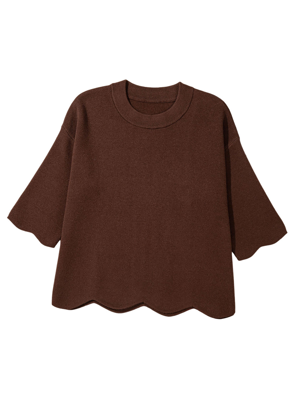 Sweaters for Women 3/4 Sleeve Scalloped Hem Top