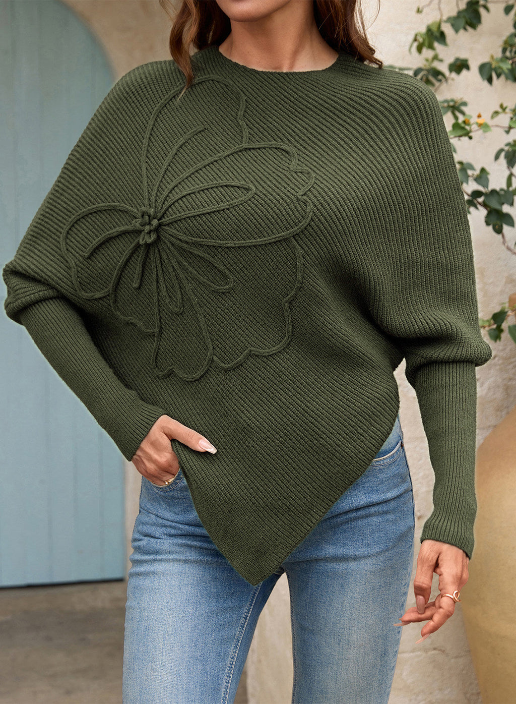 Women's Fall Sweaters Asymmetrical Poncho Knit Pullover Tops
