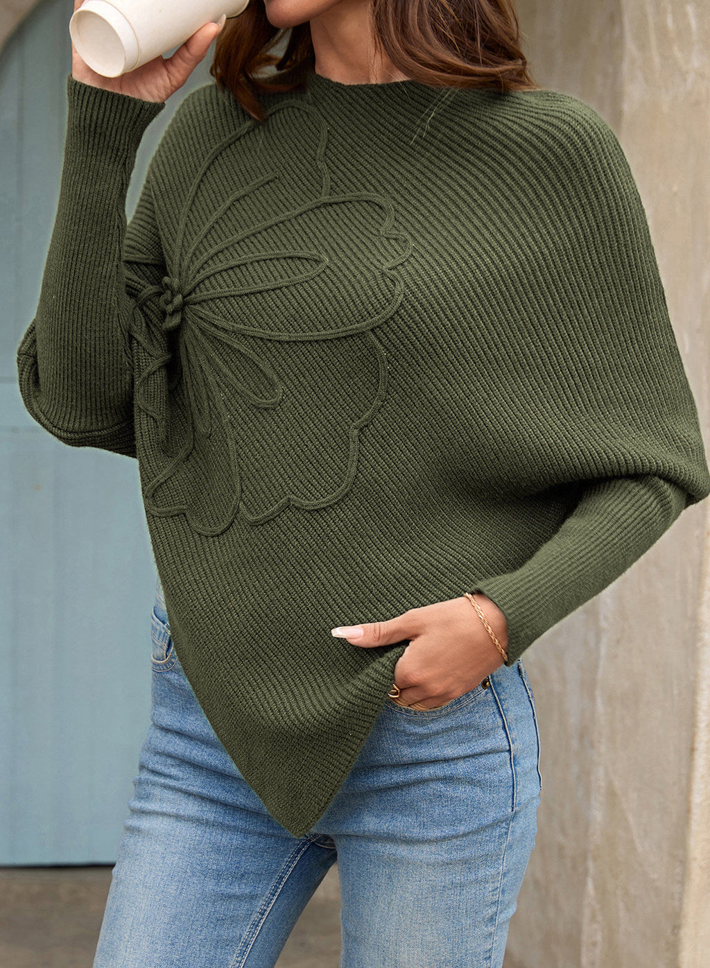 Women's Fall Sweaters Asymmetrical Poncho Knit Pullover Tops
