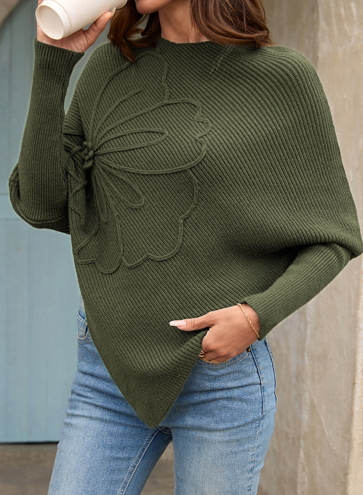 Women's Fall Sweaters Asymmetrical Poncho Knit Pullover Tops