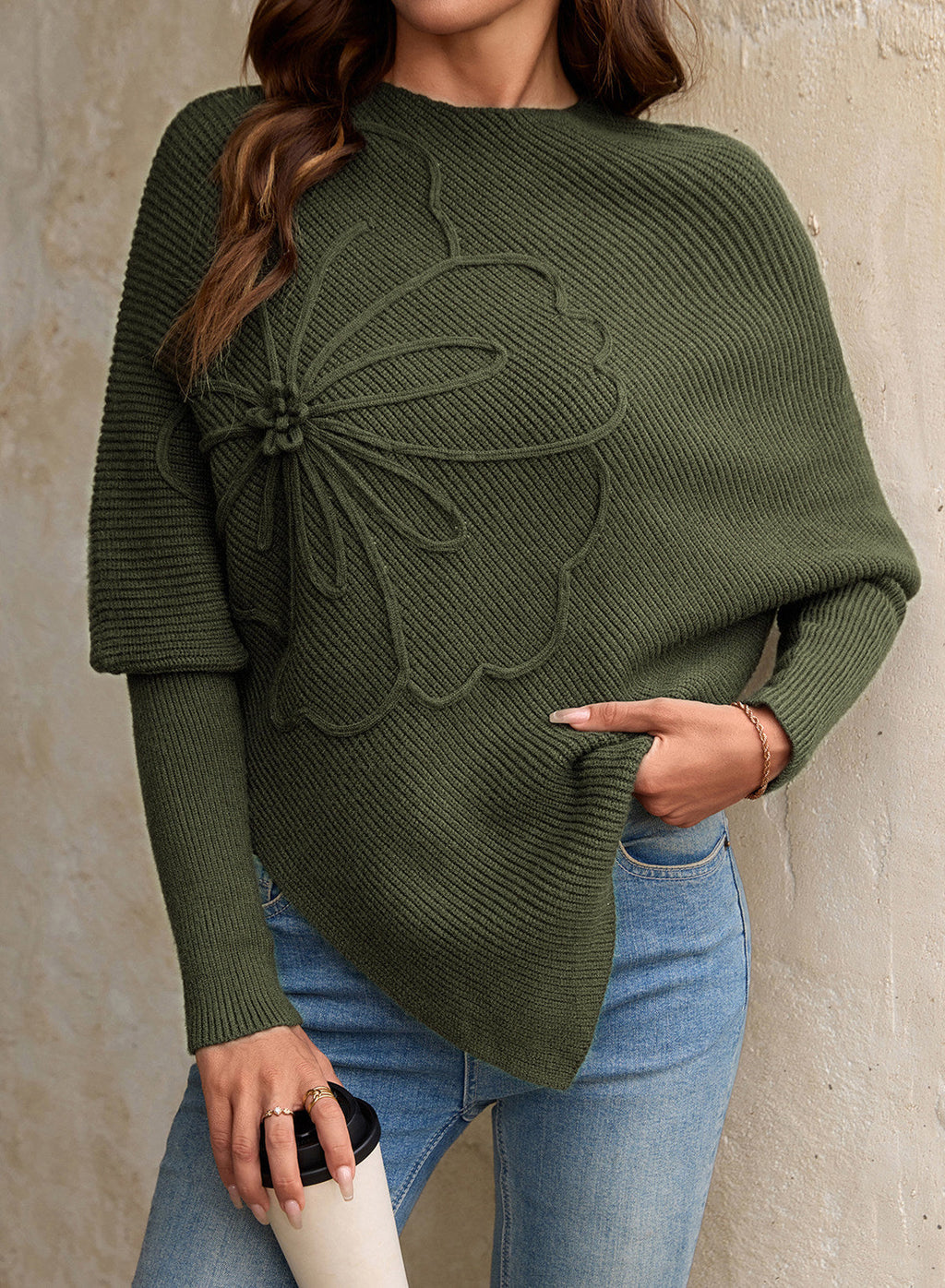 Women's Fall Sweaters Asymmetrical Poncho Knit Pullover Tops