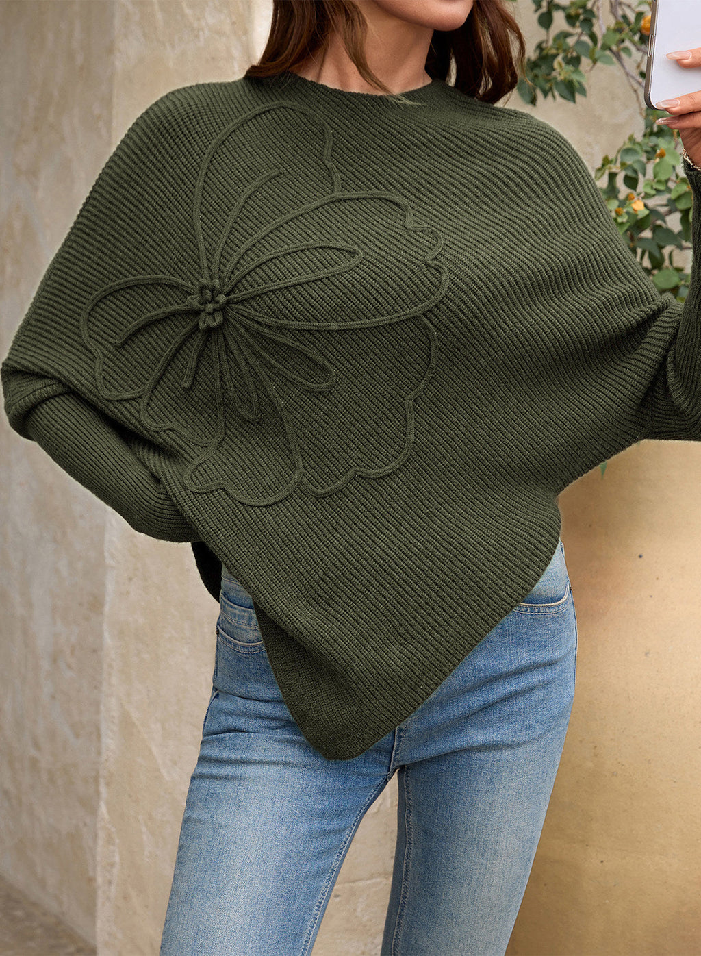 Women's Fall Sweaters Asymmetrical Poncho Knit Pullover Tops