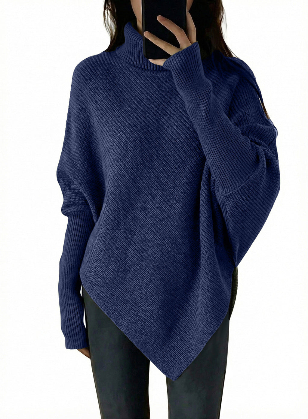 Women's Turtleneck Asymmetrical  Oversized Batwing Sleeve Sweaters