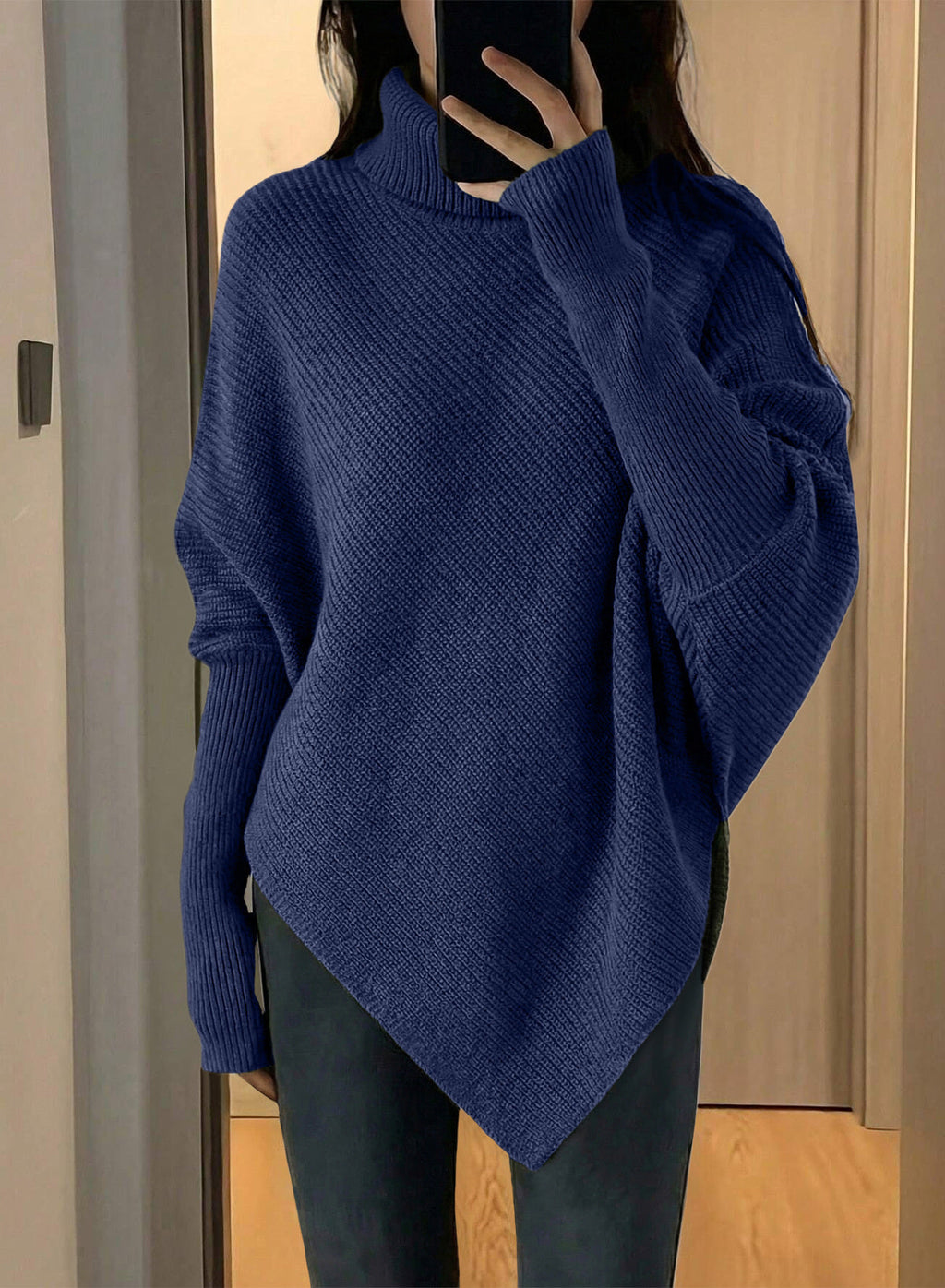Women's Turtleneck Asymmetrical  Oversized Batwing Sleeve Sweaters