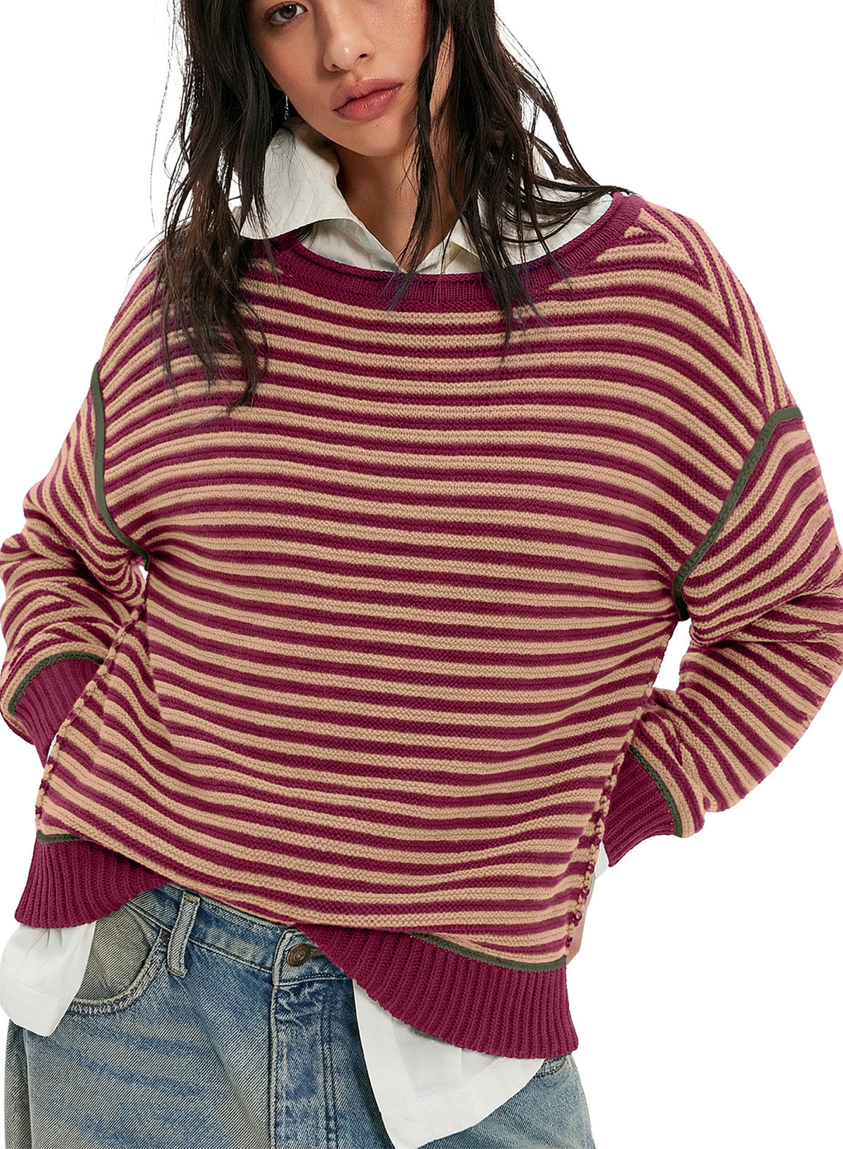 Striped color-blocked sweater