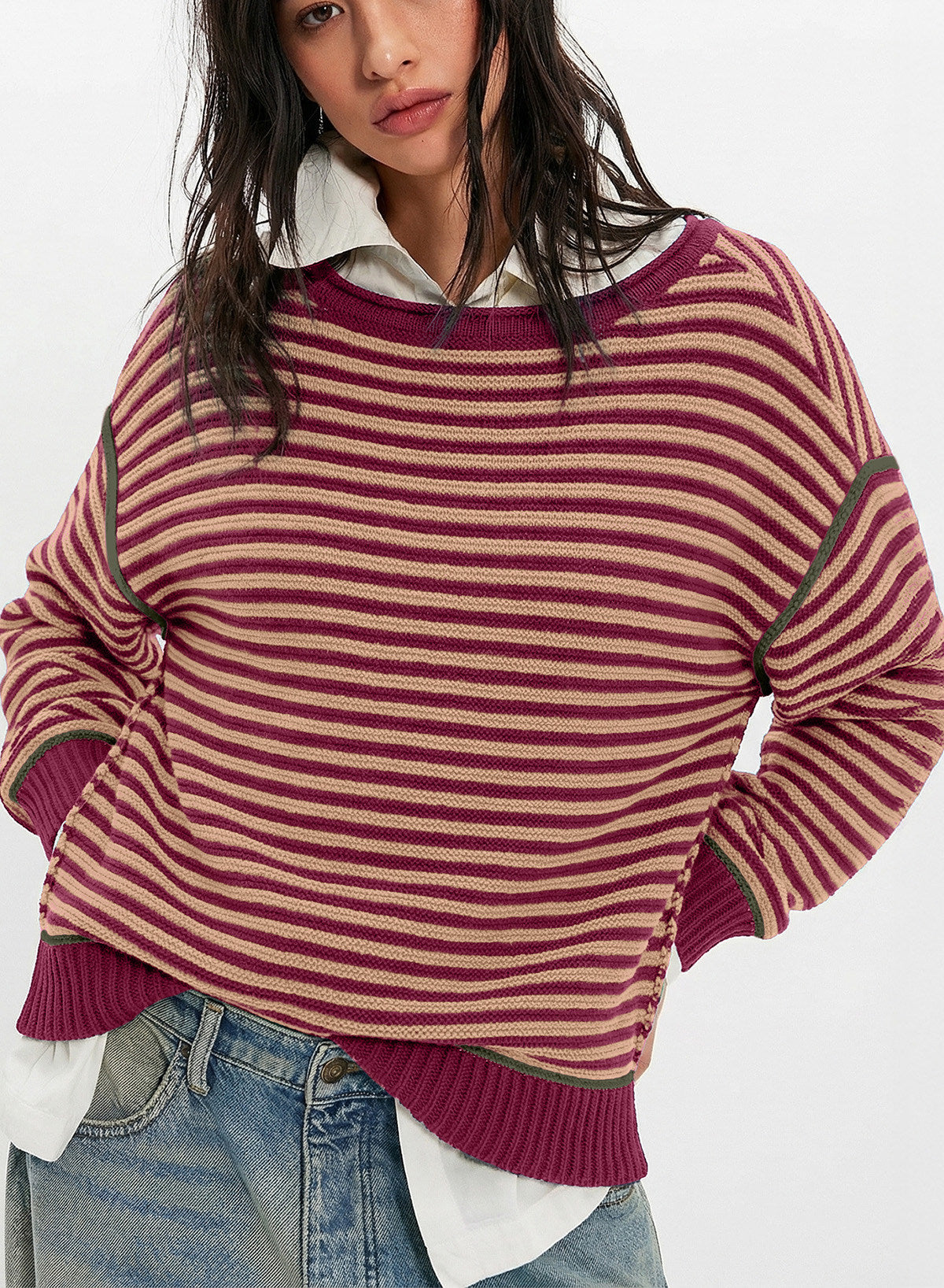 Striped color-blocked sweater