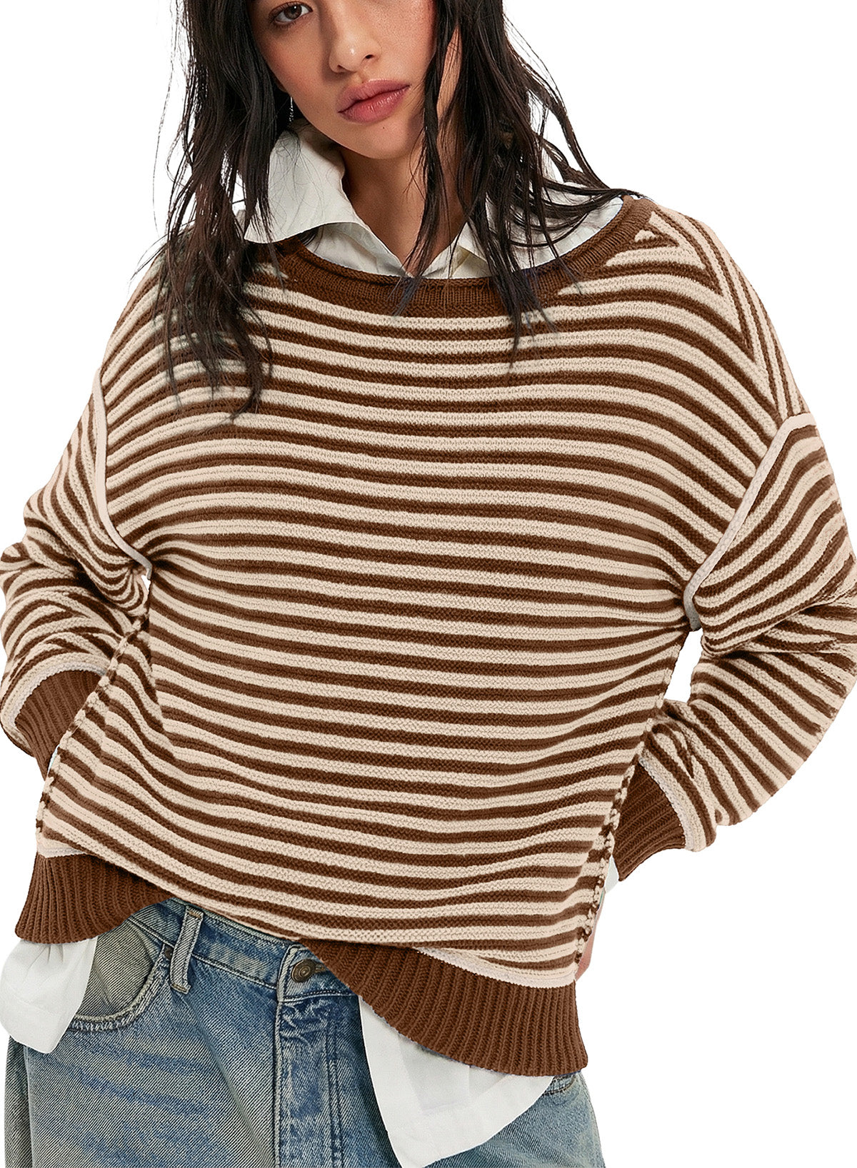 Striped color-blocked sweater