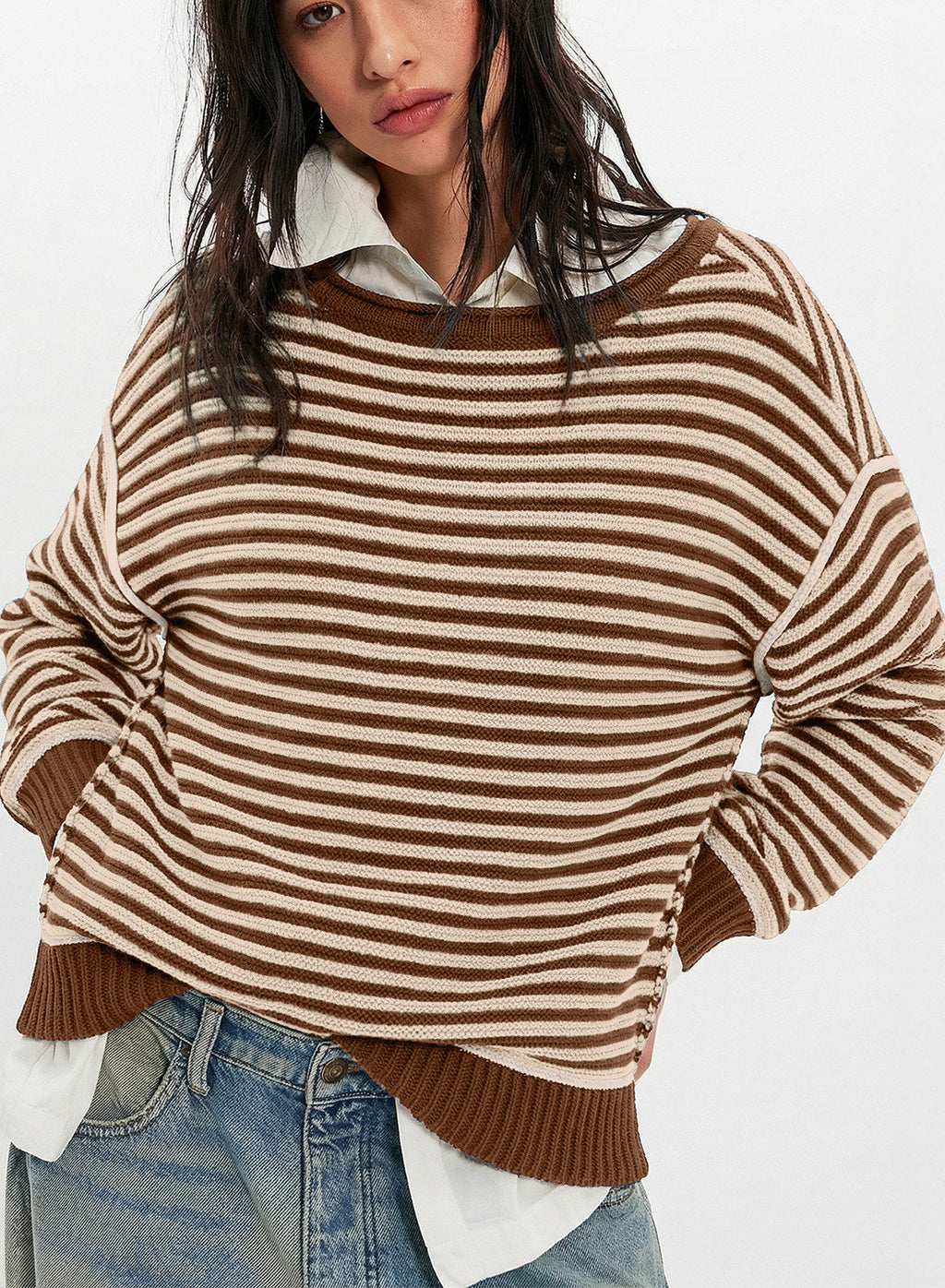Striped color-blocked sweater