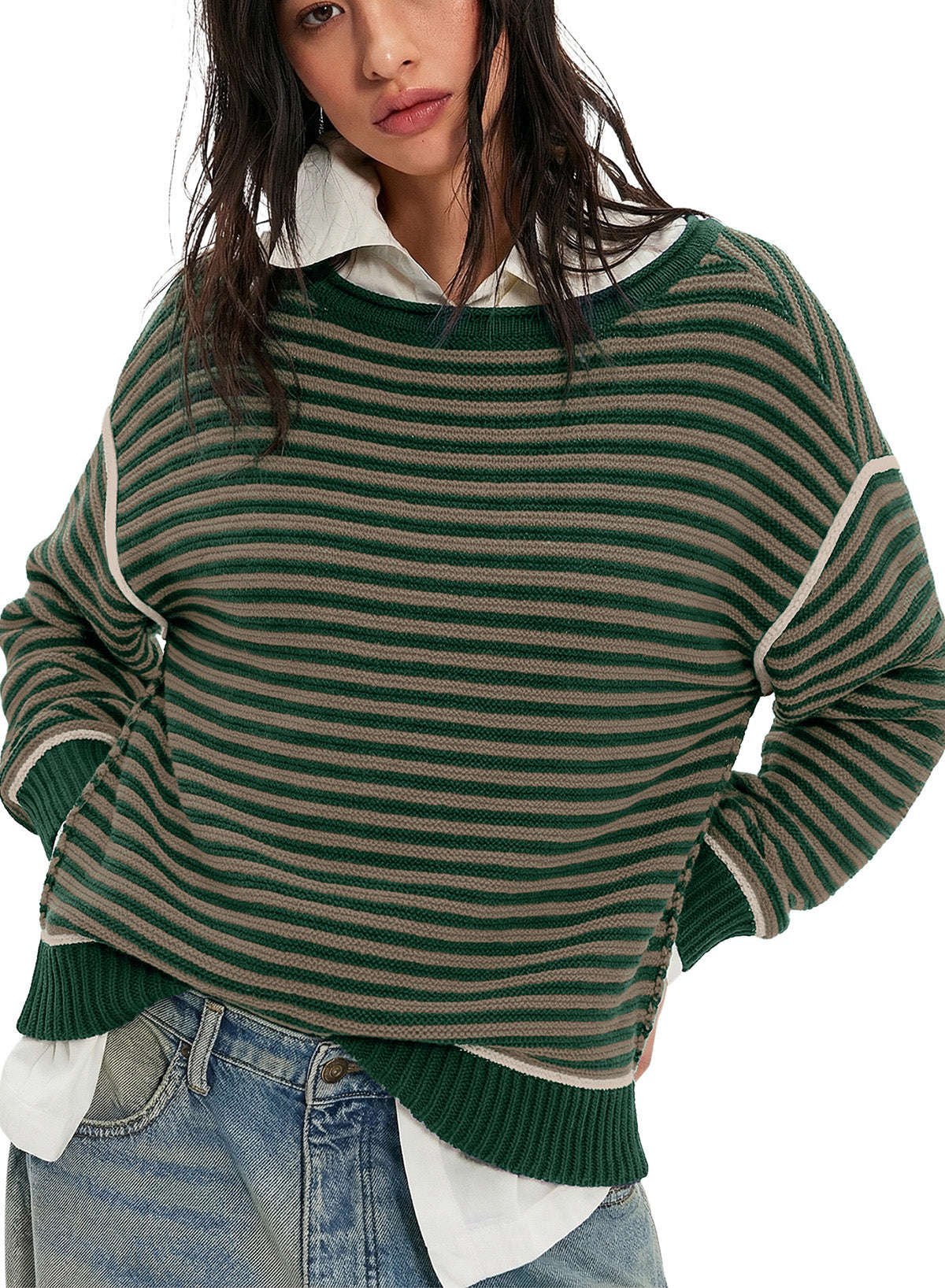 Striped color-blocked sweater