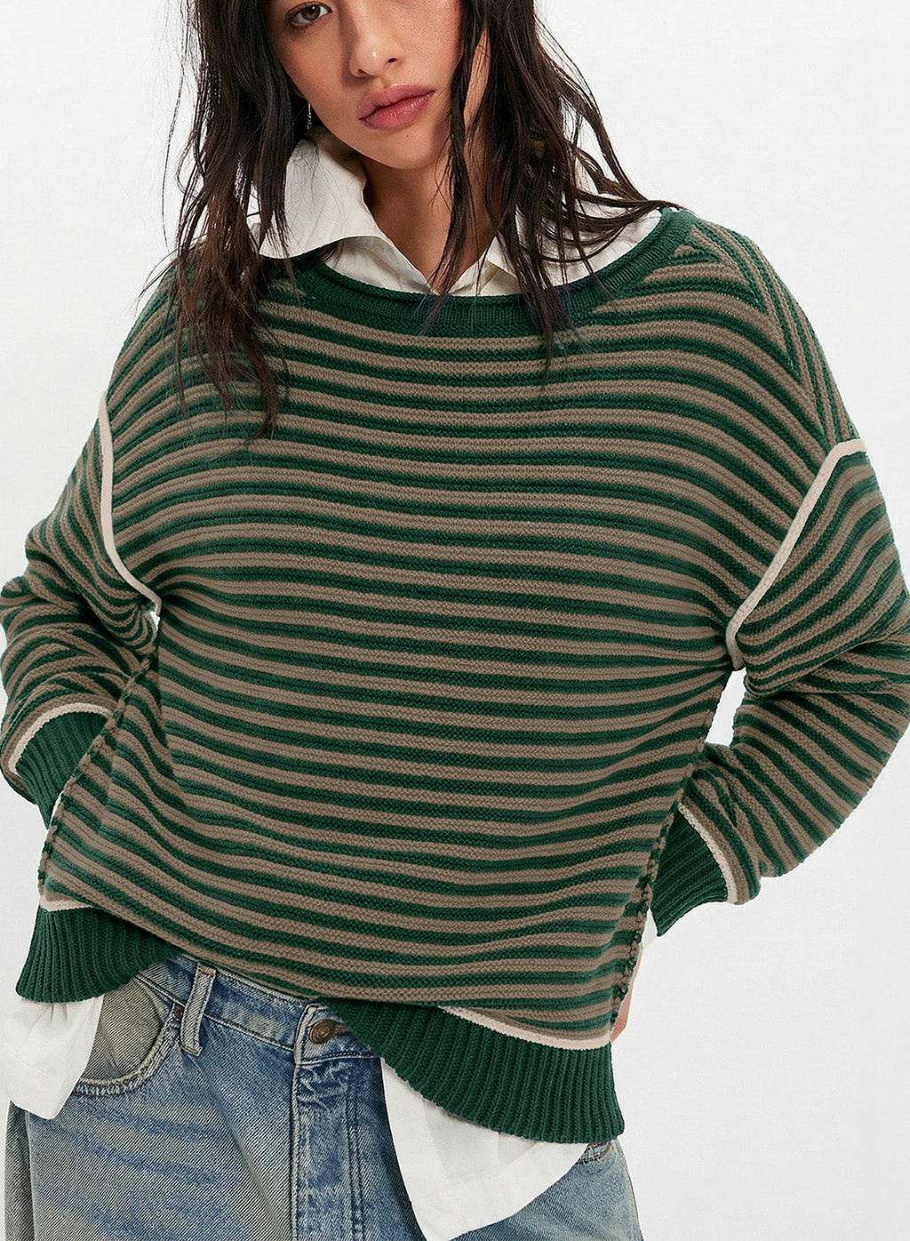 Striped color-blocked sweater