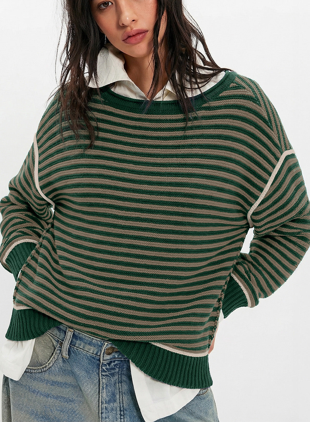 Striped color-blocked sweater