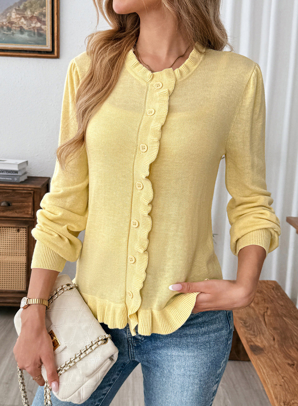Solid color cardigan sweater