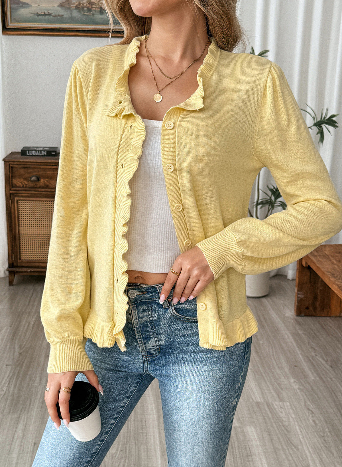 Solid color cardigan sweater