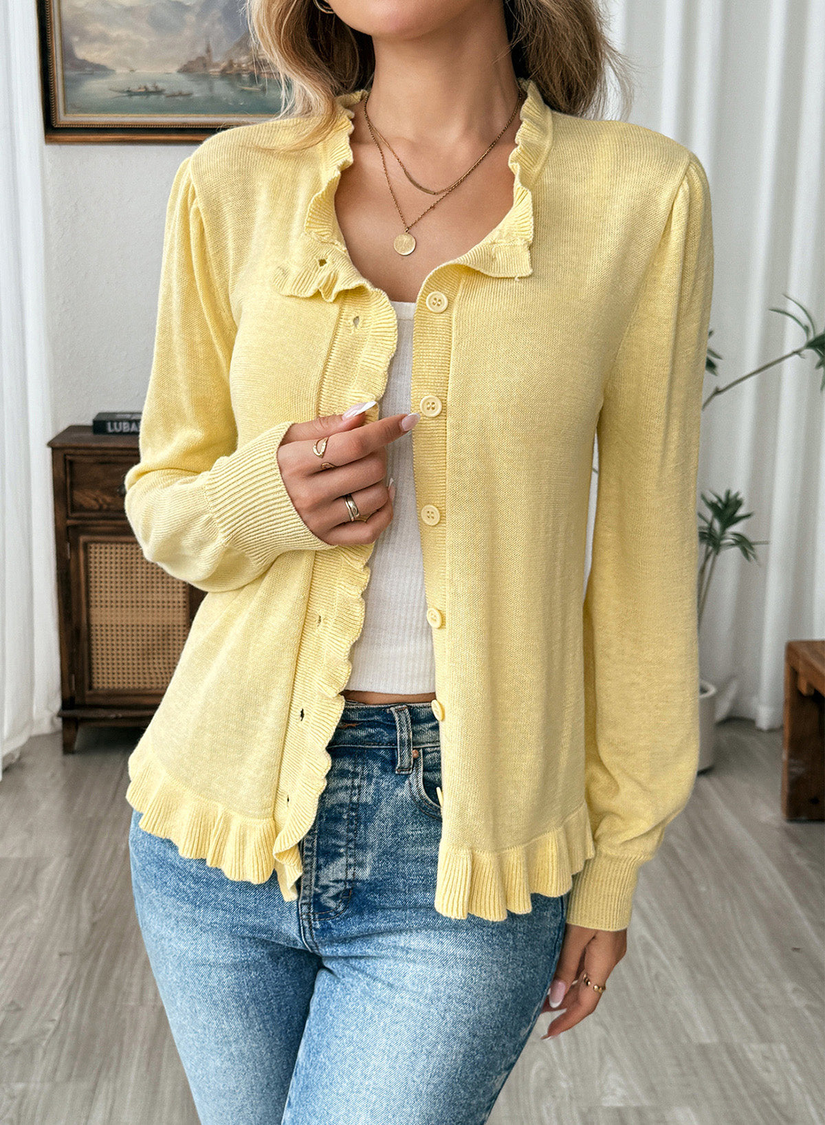 Solid color cardigan sweater