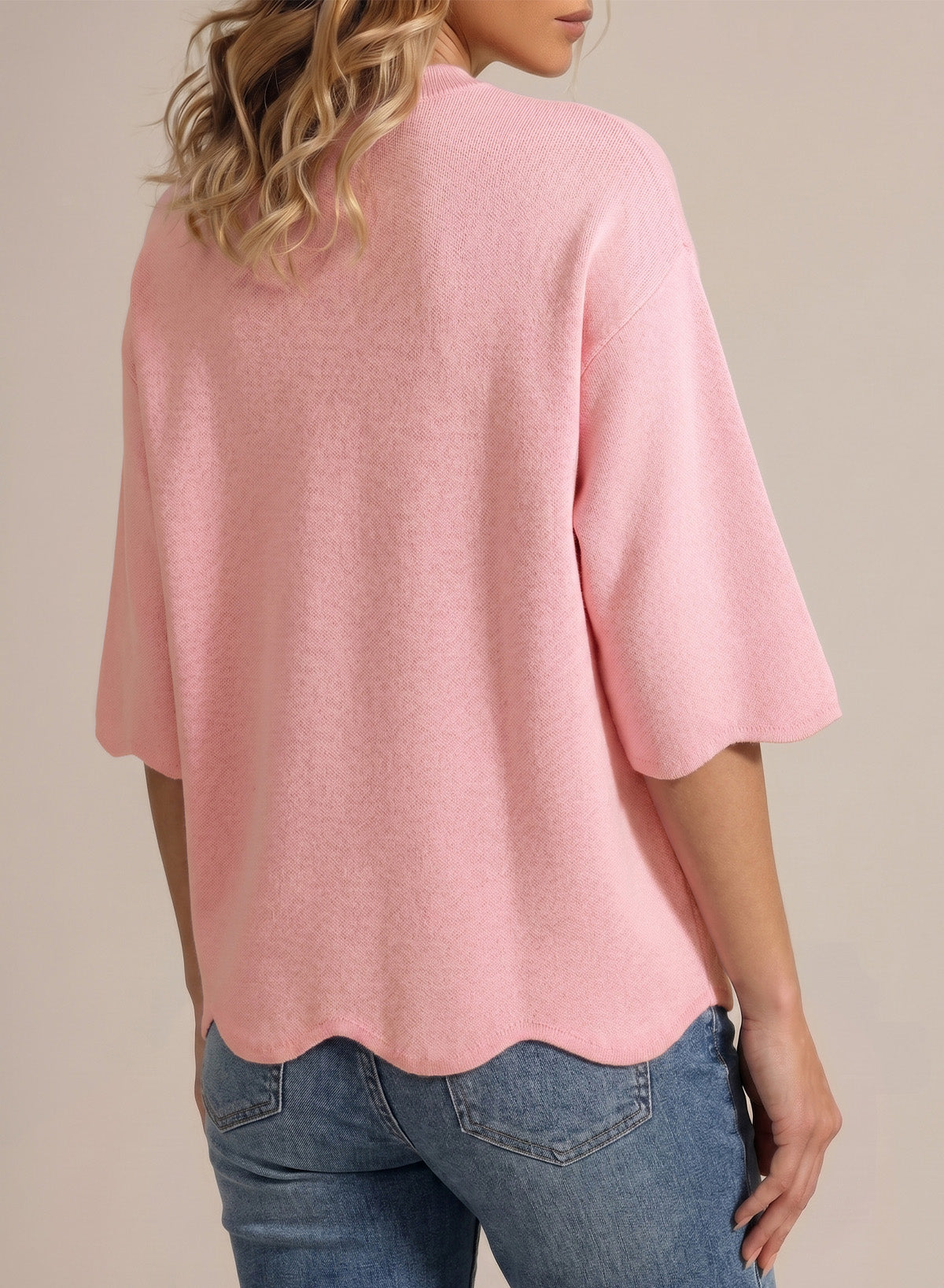 Sweaters for Women 3/4 Sleeve Scalloped Hem Top