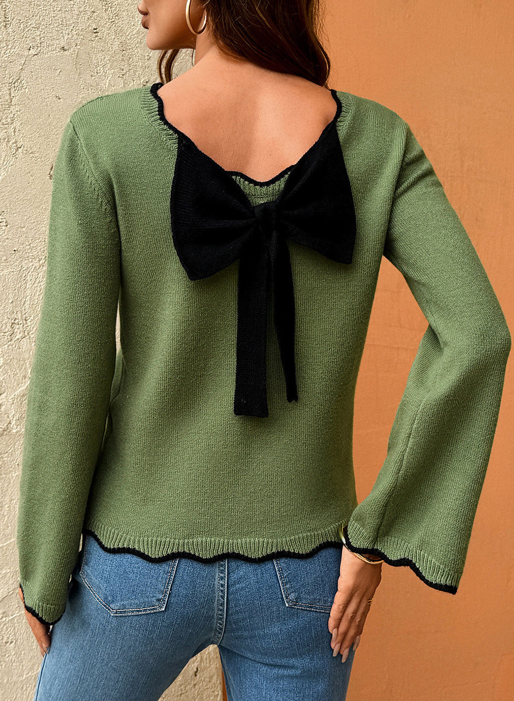 Sweaters for Women Long Sleeve Back Bow Sweaters Fall Pullover Tops