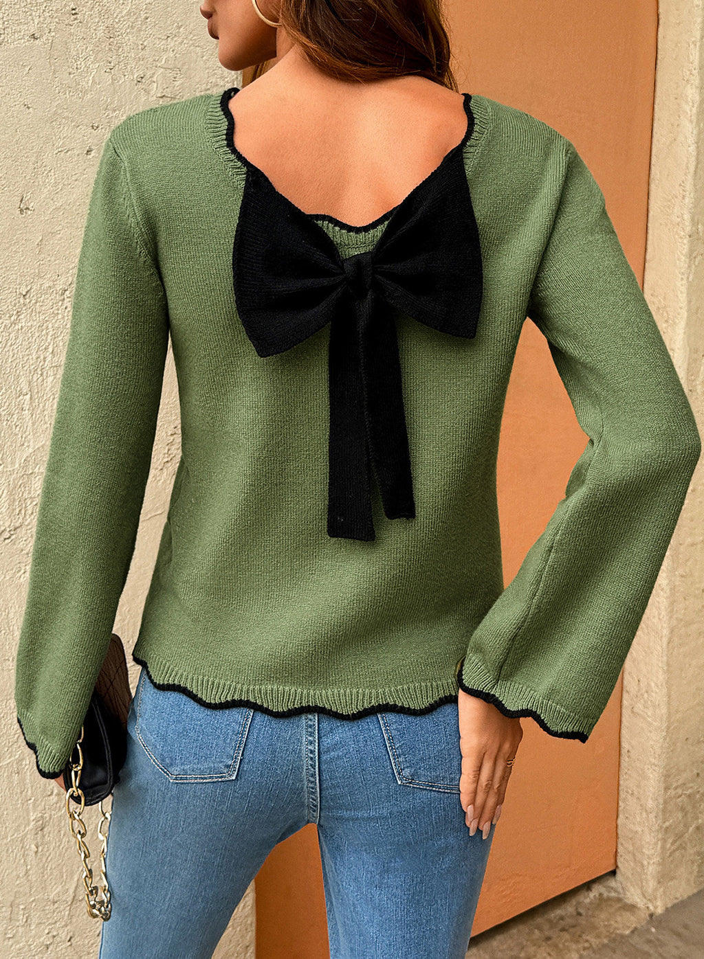Sweaters for Women Long Sleeve Back Bow Sweaters Fall Pullover Tops