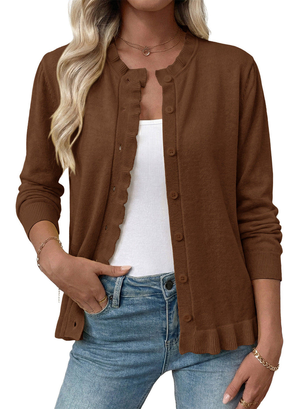 Solid color cardigan sweater