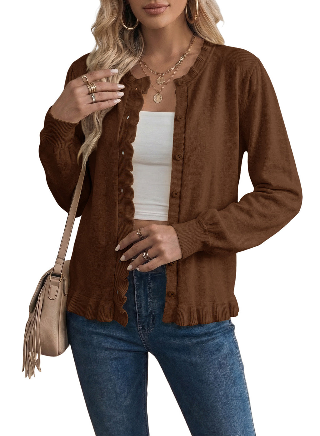Solid color cardigan sweater