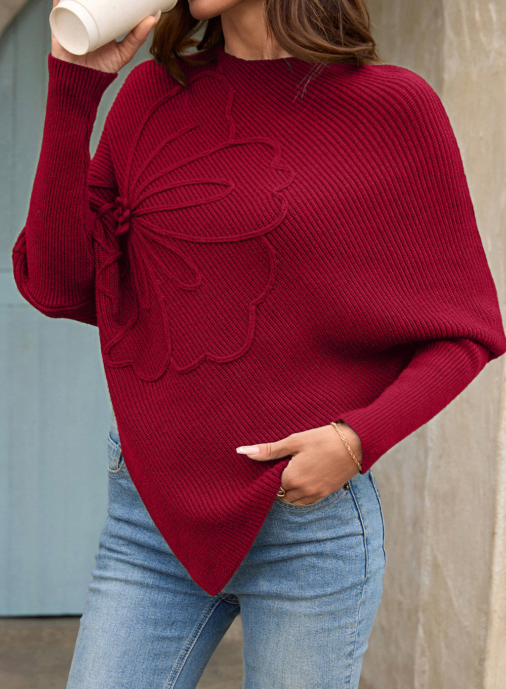 Women's Fall Sweaters Asymmetrical Poncho Knit Pullover Tops