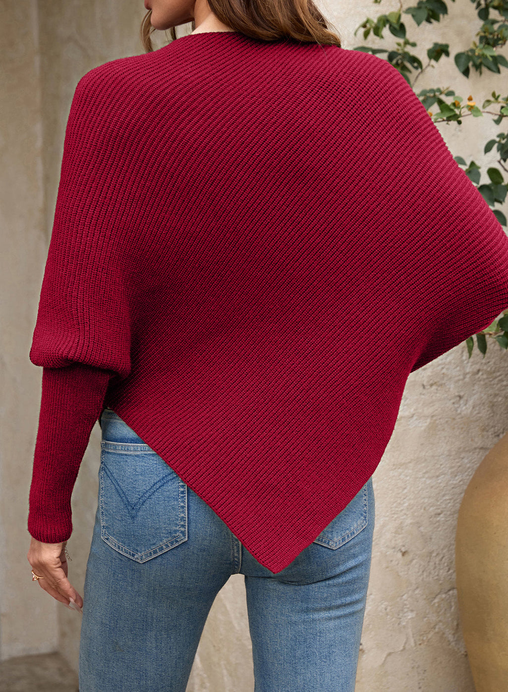 Women's Fall Sweaters Asymmetrical Poncho Knit Pullover Tops