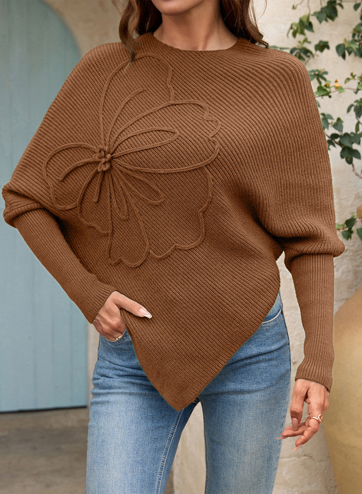 Women's Fall Sweaters Asymmetrical Poncho Knit Pullover Tops