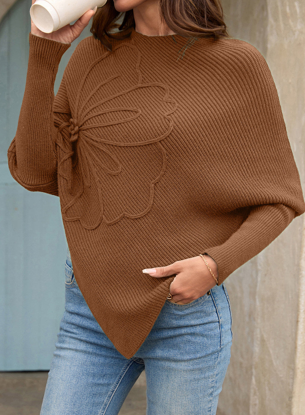 Women's Fall Sweaters Asymmetrical Poncho Knit Pullover Tops