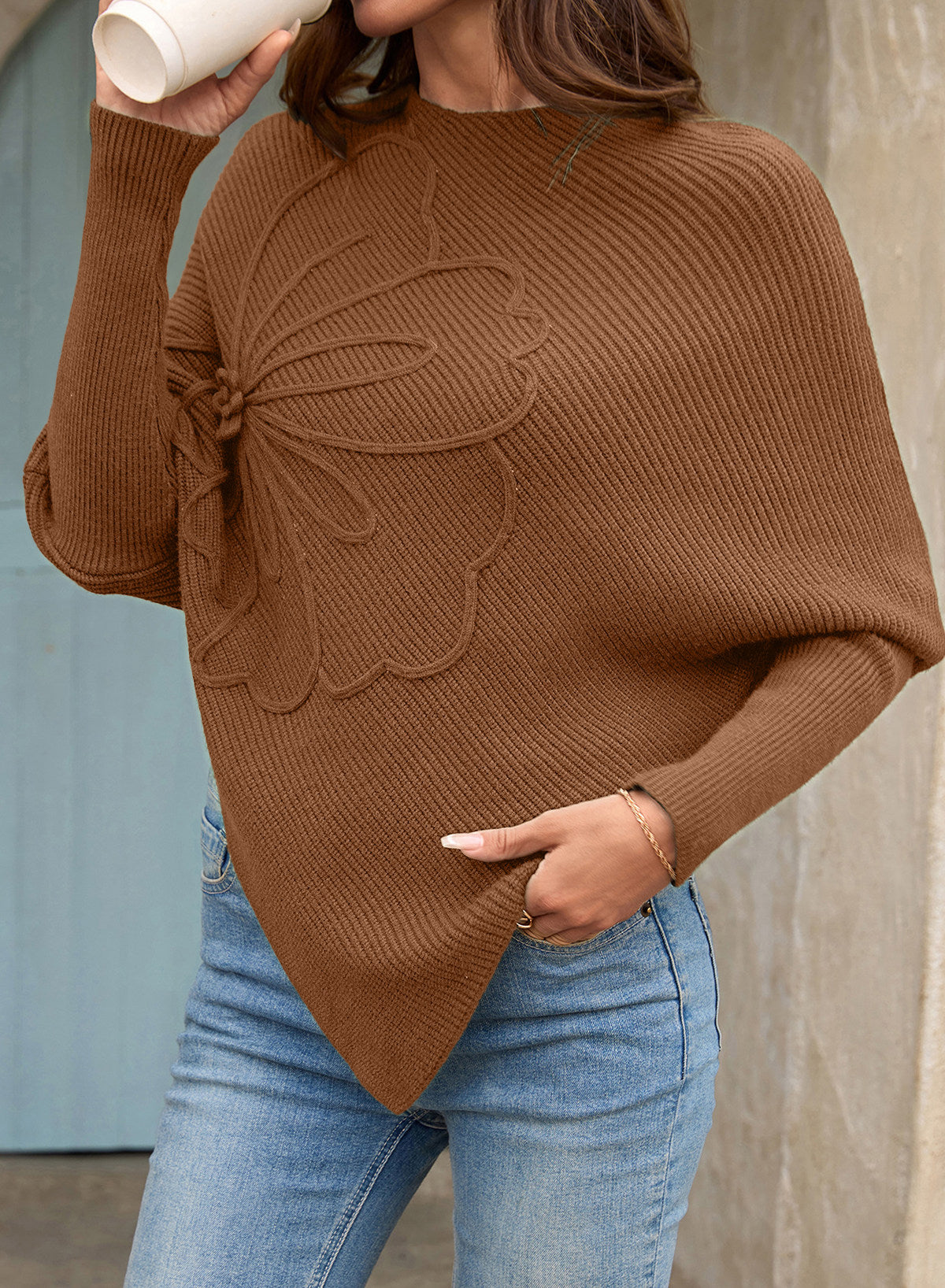 Women's Fall Sweaters Asymmetrical Poncho Knit Pullover Tops