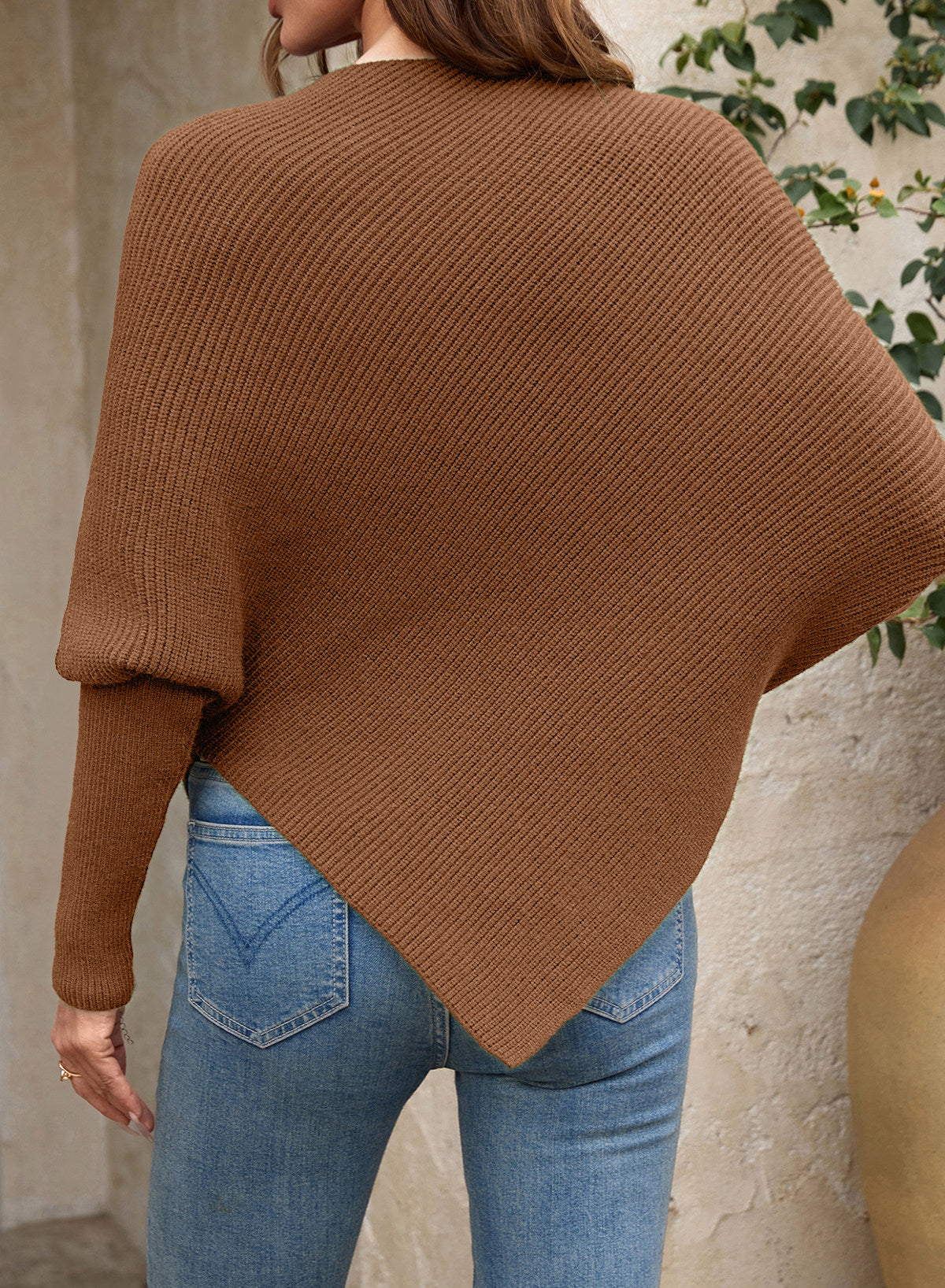Women's Fall Sweaters Asymmetrical Poncho Knit Pullover Tops