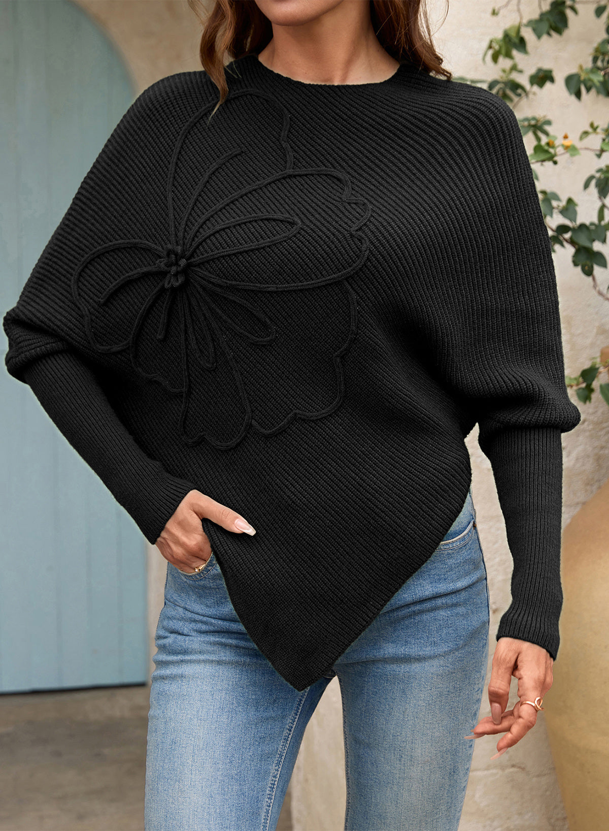 Women's Fall Sweaters Asymmetrical Poncho Knit Pullover Tops