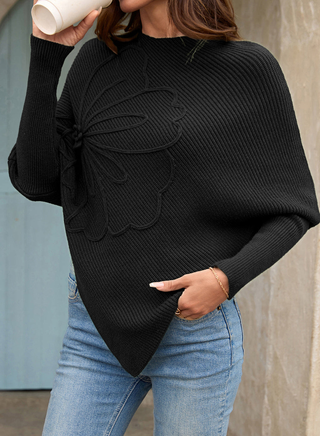 Women's Fall Sweaters Asymmetrical Poncho Knit Pullover Tops