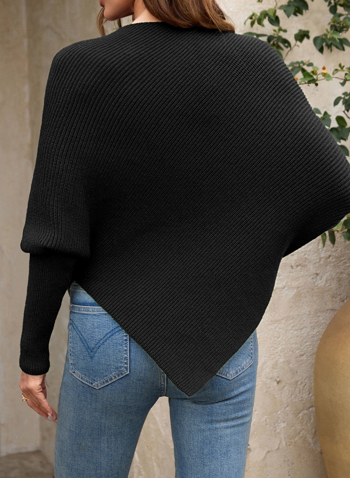 Women's Fall Sweaters Asymmetrical Poncho Knit Pullover Tops