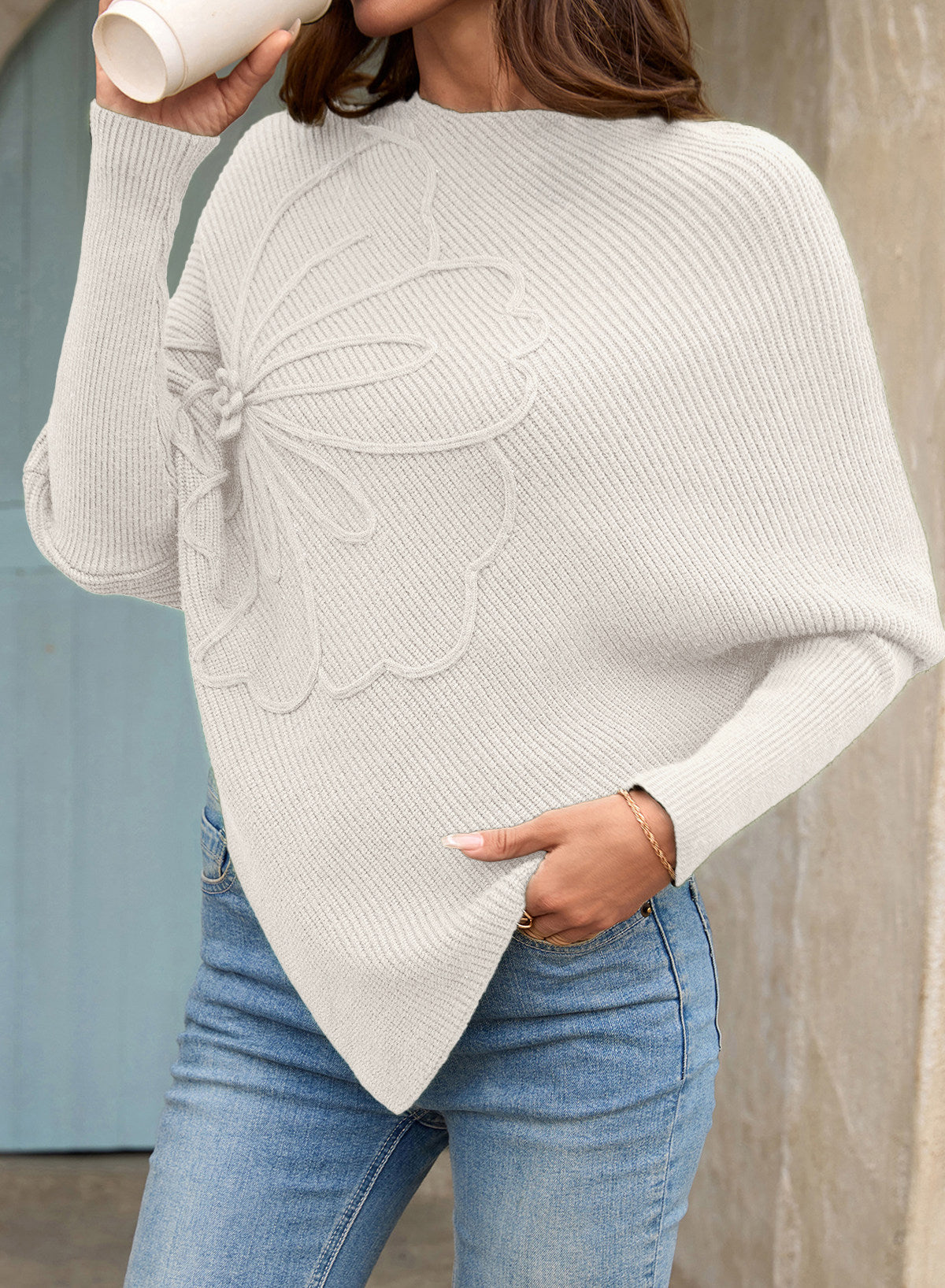 Women's Fall Sweaters Asymmetrical Poncho Knit Pullover Tops