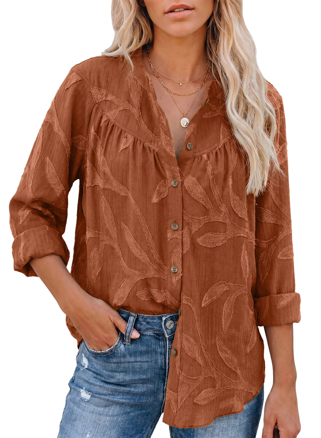 Womens Tops Casual Crewneck Boho Floral Button Down Shirts