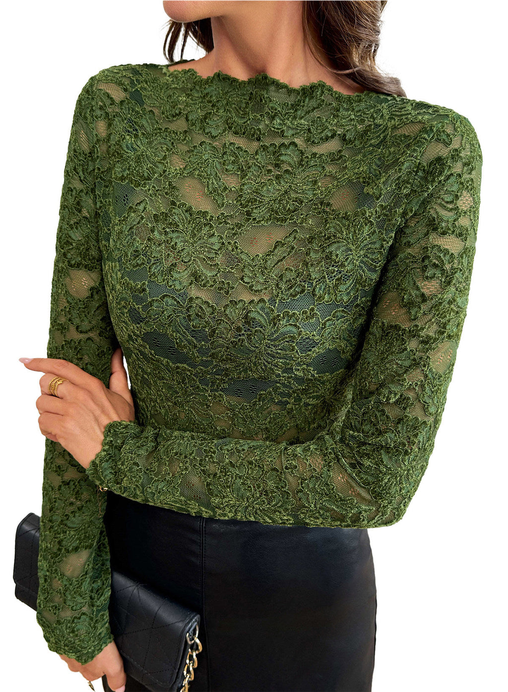 Dokotoo Lace Long Sleeve Tops for Women Sheer Mesh Fall Y2K Blouse 2026