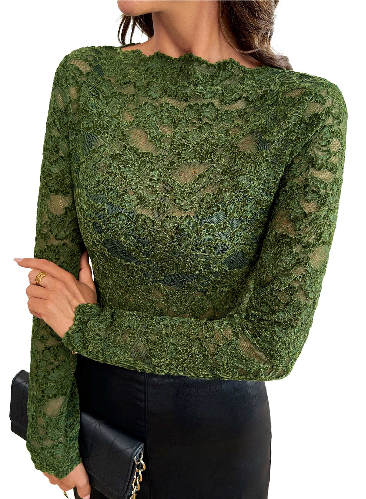 Dokotoo Lace Long Sleeve Tops for Women Sheer Mesh Fall Y2K Blouse 2026